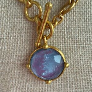 Gold-Tone Necklace with Blue Glass Pendant